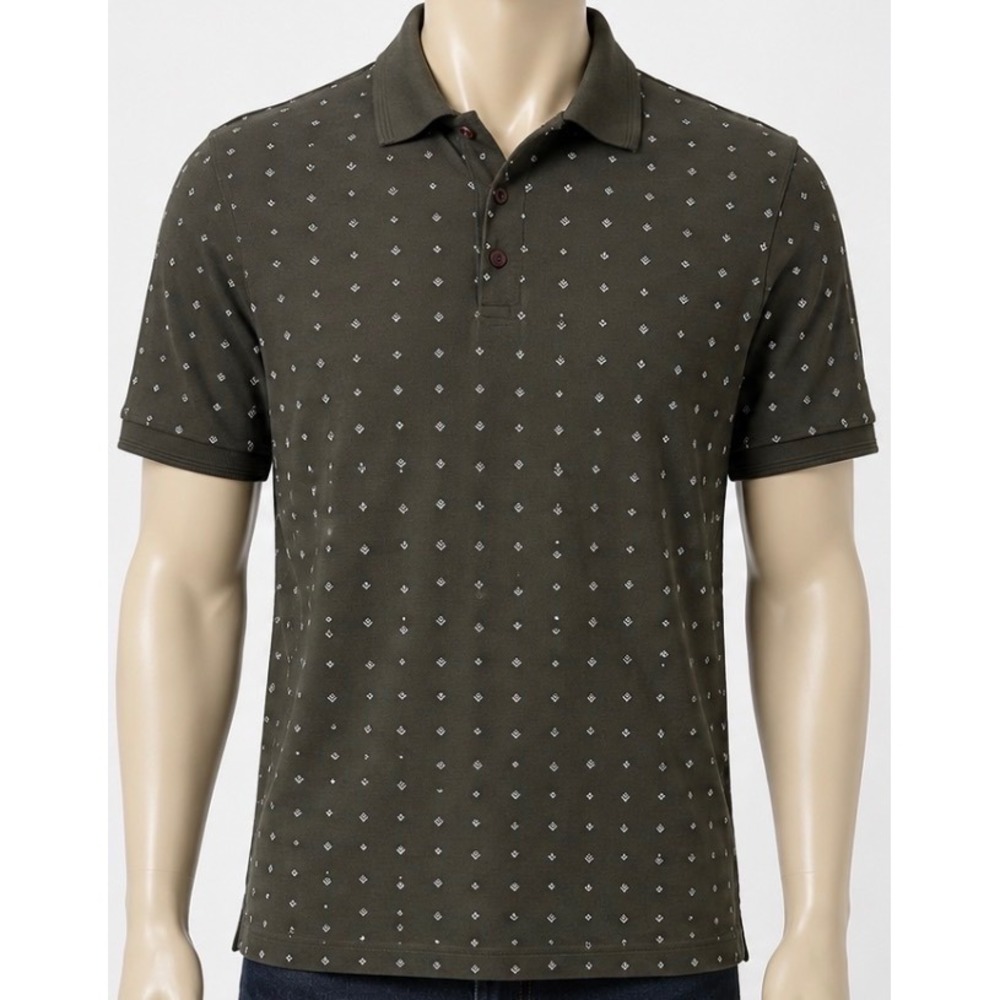 Smash Mens Geometric Print Polo Shirt Olive Green Short Sleeve Pique Size S NEW